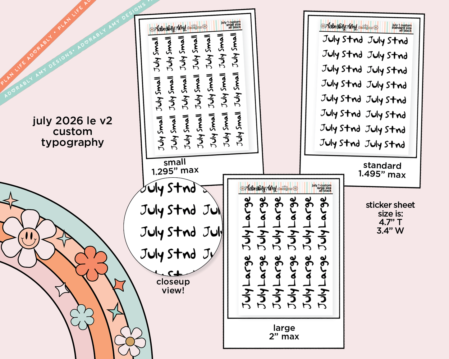 July 2026 LE Custom Typography Sticker Reminder Planner Stickers