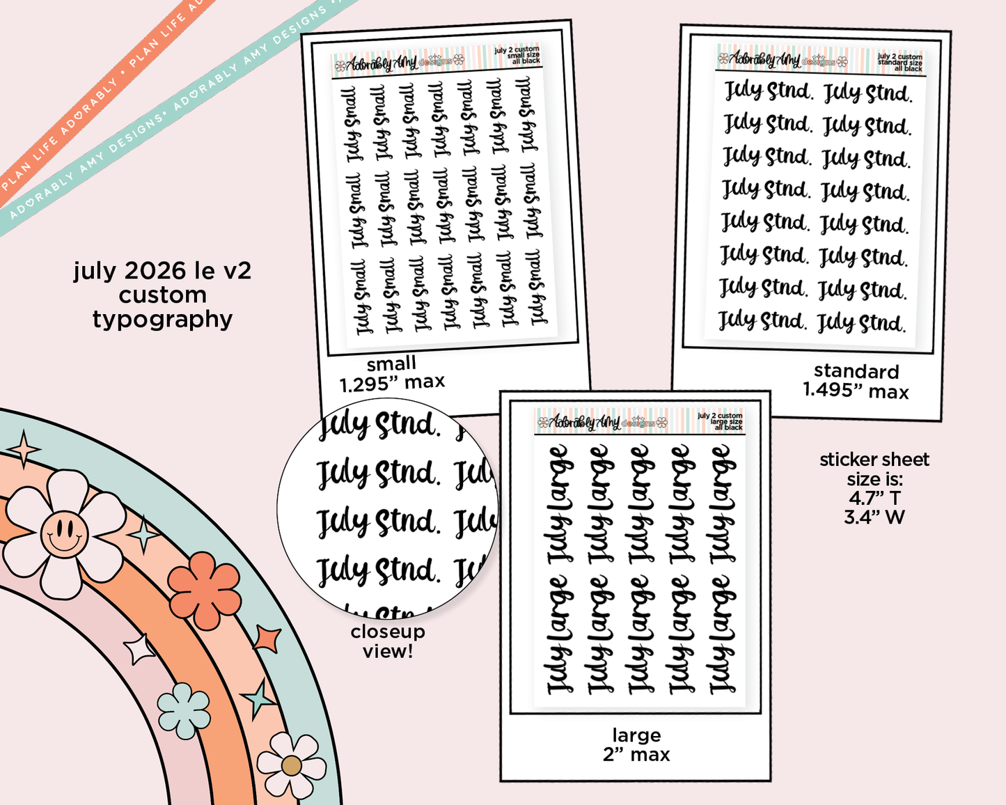July 2026 LE Custom Typography Sticker Reminder Planner Stickers