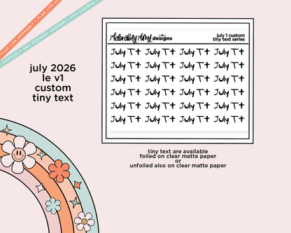 July 2026 LE Font Custom Foiled Tiny Text Sticker Sheet Planner Stickers