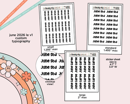 June 2026 LE Custom Typography Sticker Reminder Planner Stickers