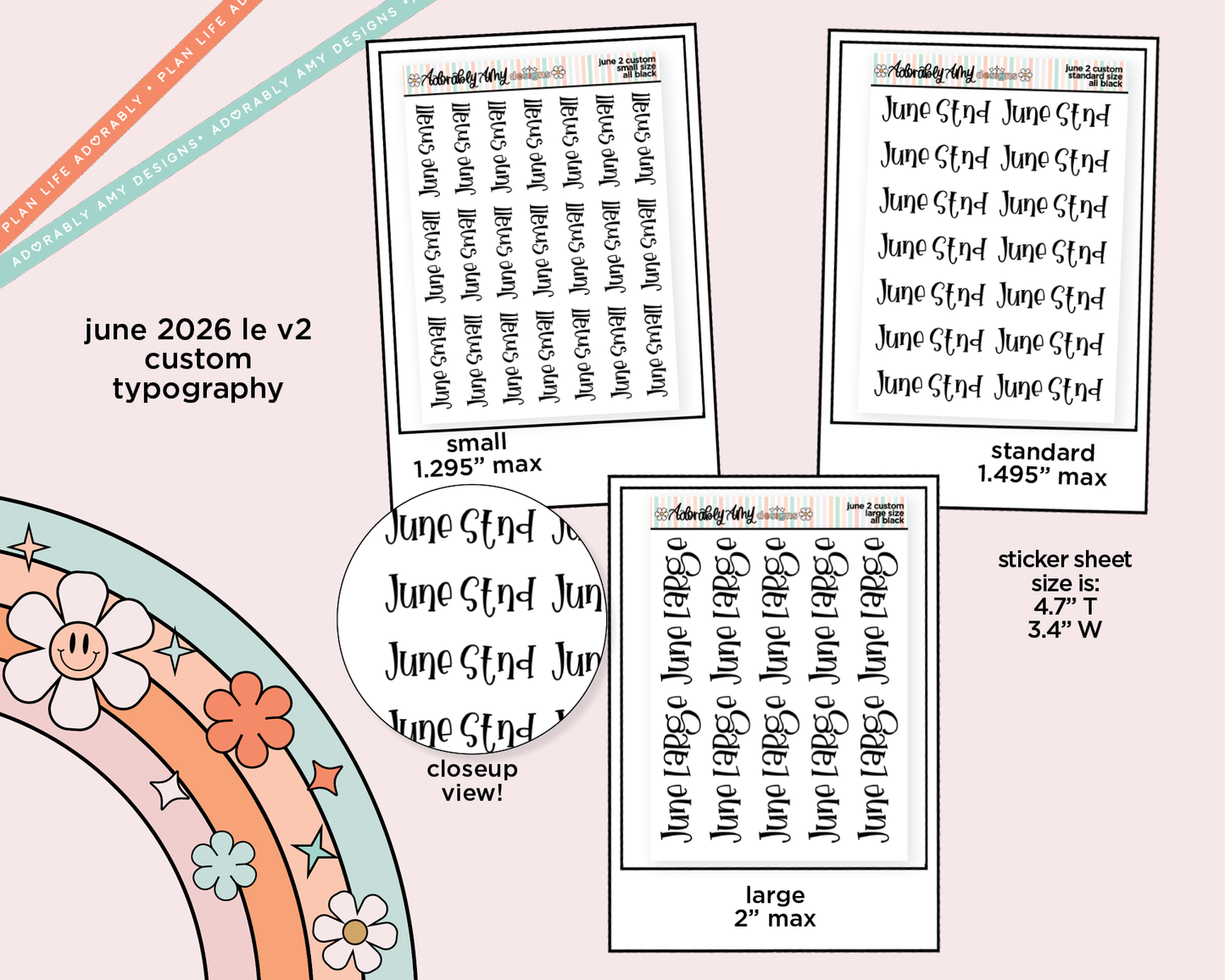 June 2026 LE Custom Typography Sticker Reminder Planner Stickers