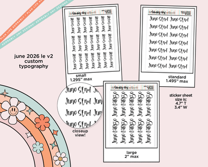 June 2026 LE Custom Typography Sticker Reminder Planner Stickers