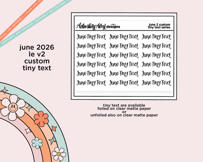 June 2026 LE Font Custom Foiled Tiny Text Sticker Sheet Planner Stickers