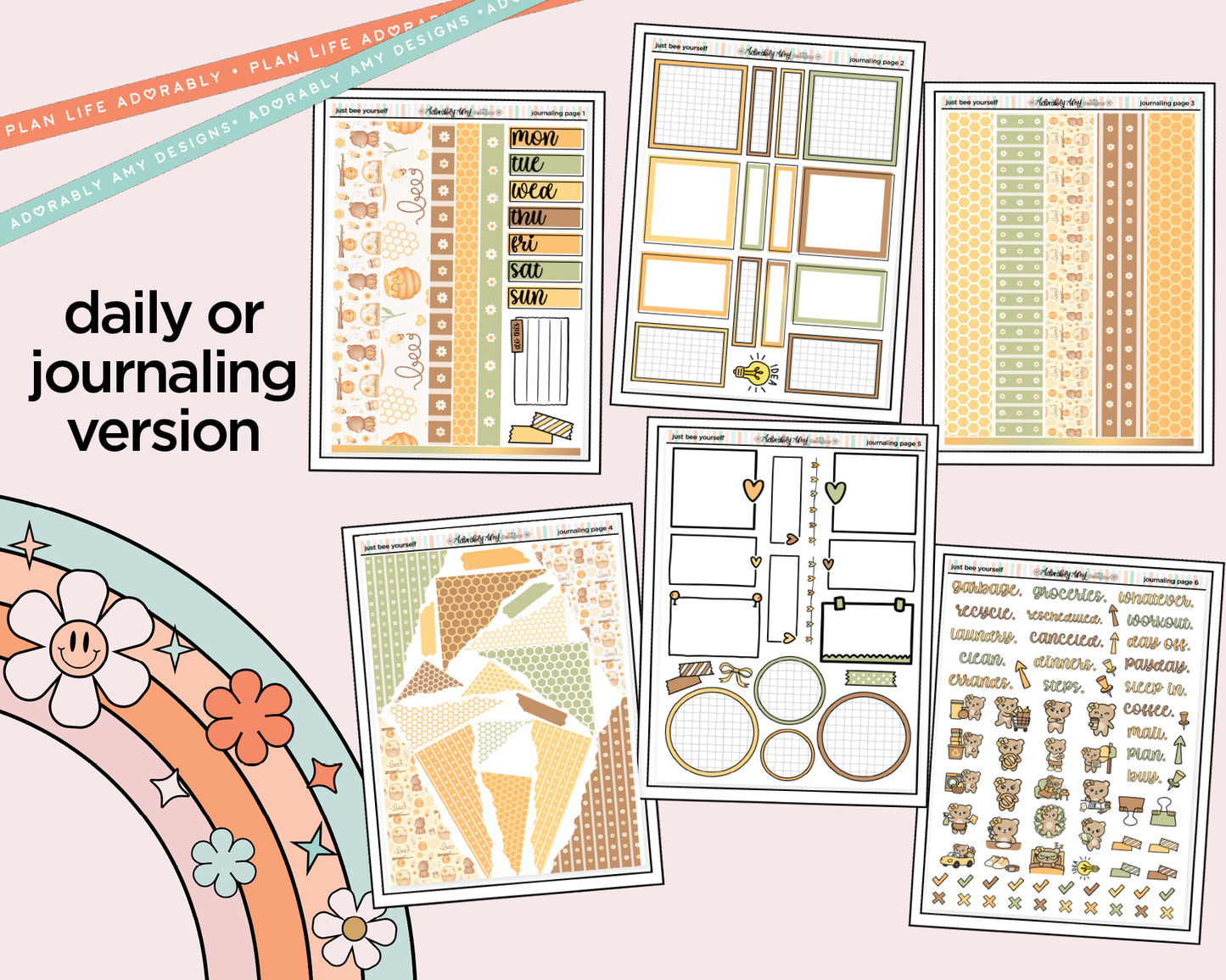 Journaling and Daily Planning Just Bee Yourself Planner Sticker Kit