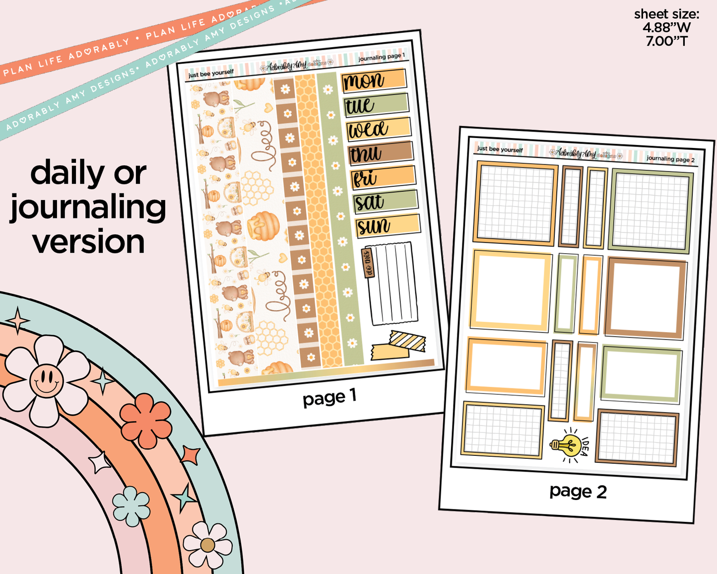 Journaling and Daily Planning Just Bee Yourself Planner Sticker Kit