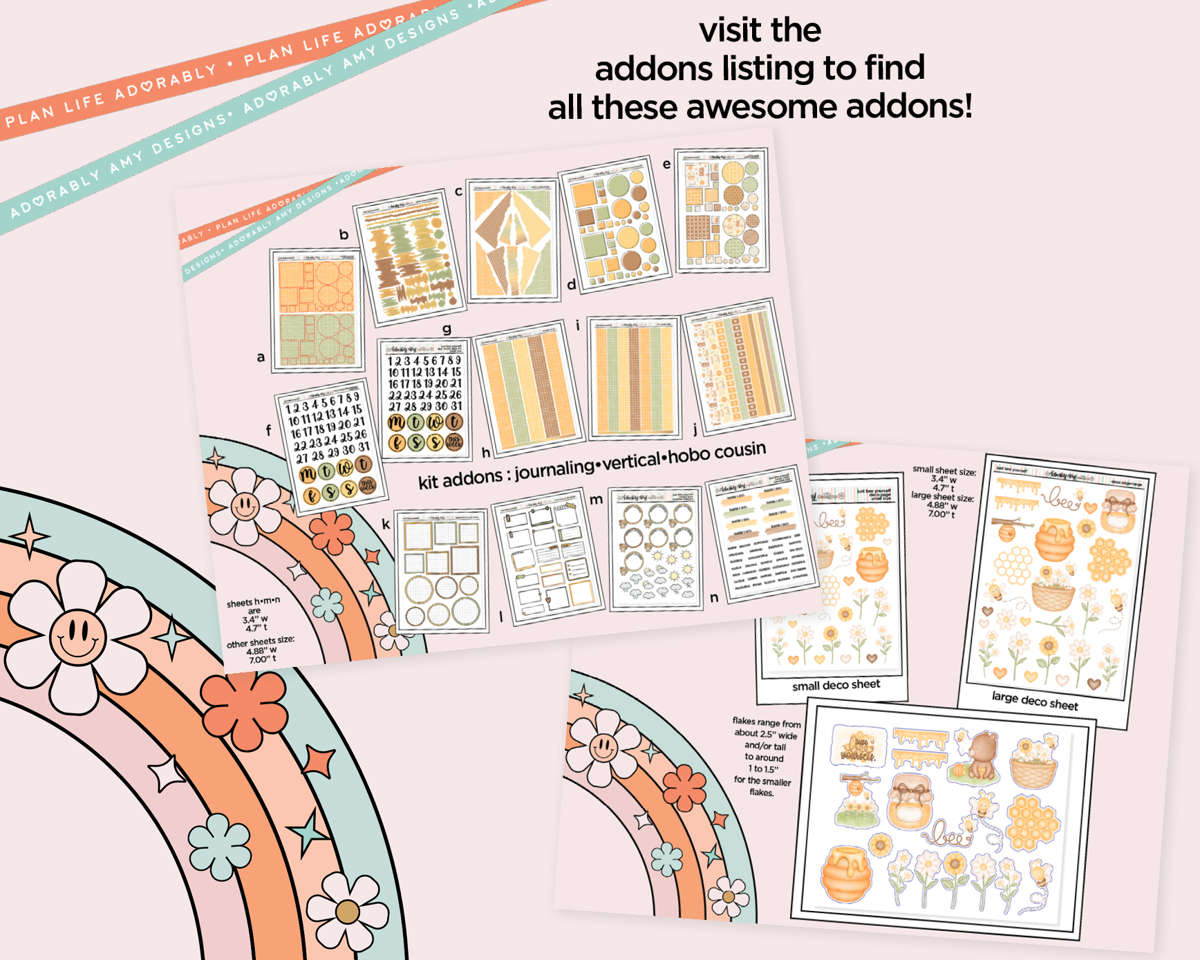 Vertical Just Bee Yourself Sticker Kit for Vertical Standard Size Planners or Insert - Adorably Amy Designs
