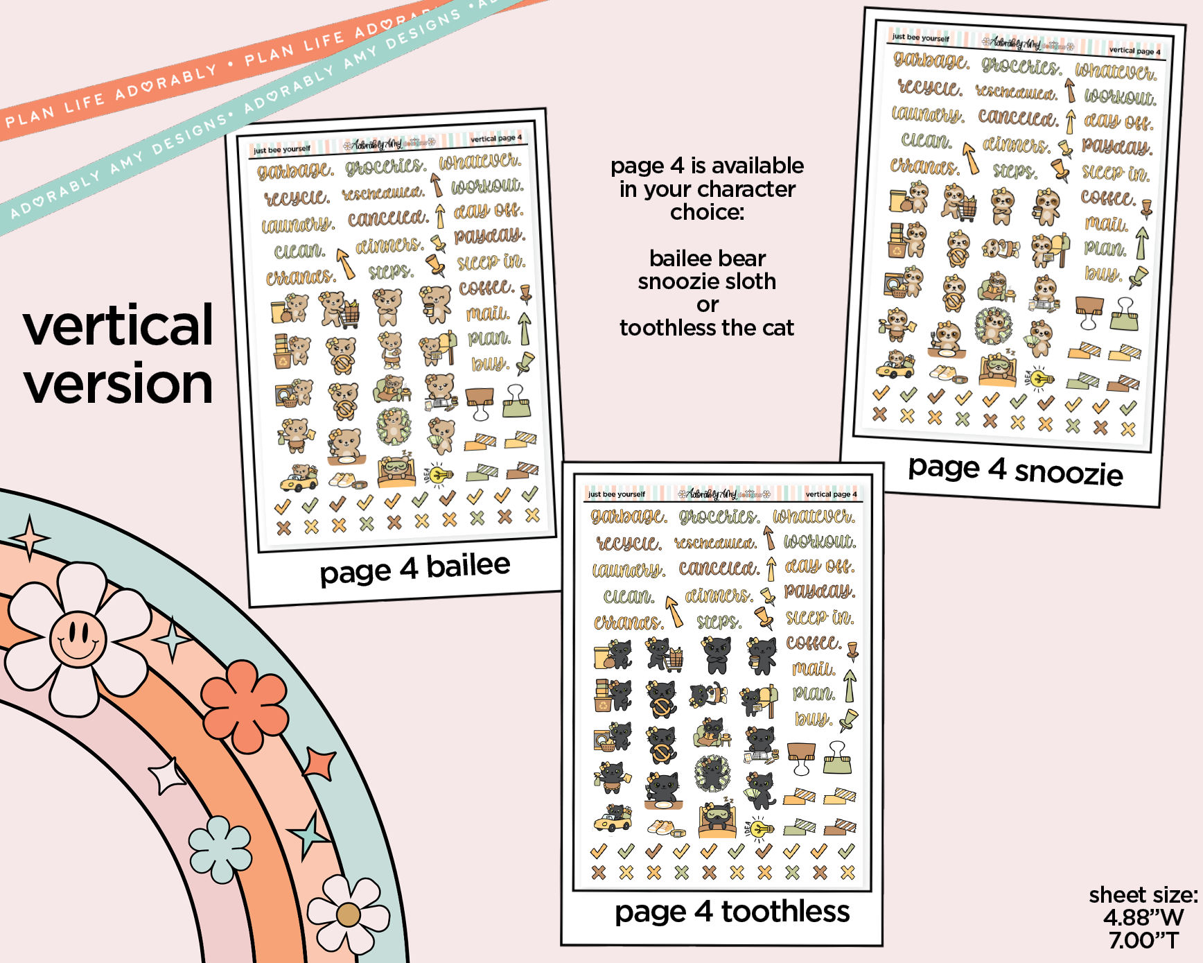 Vertical Just Bee Yourself Sticker Kit for Vertical Standard Size Planners or Insert - Adorably Amy Designs