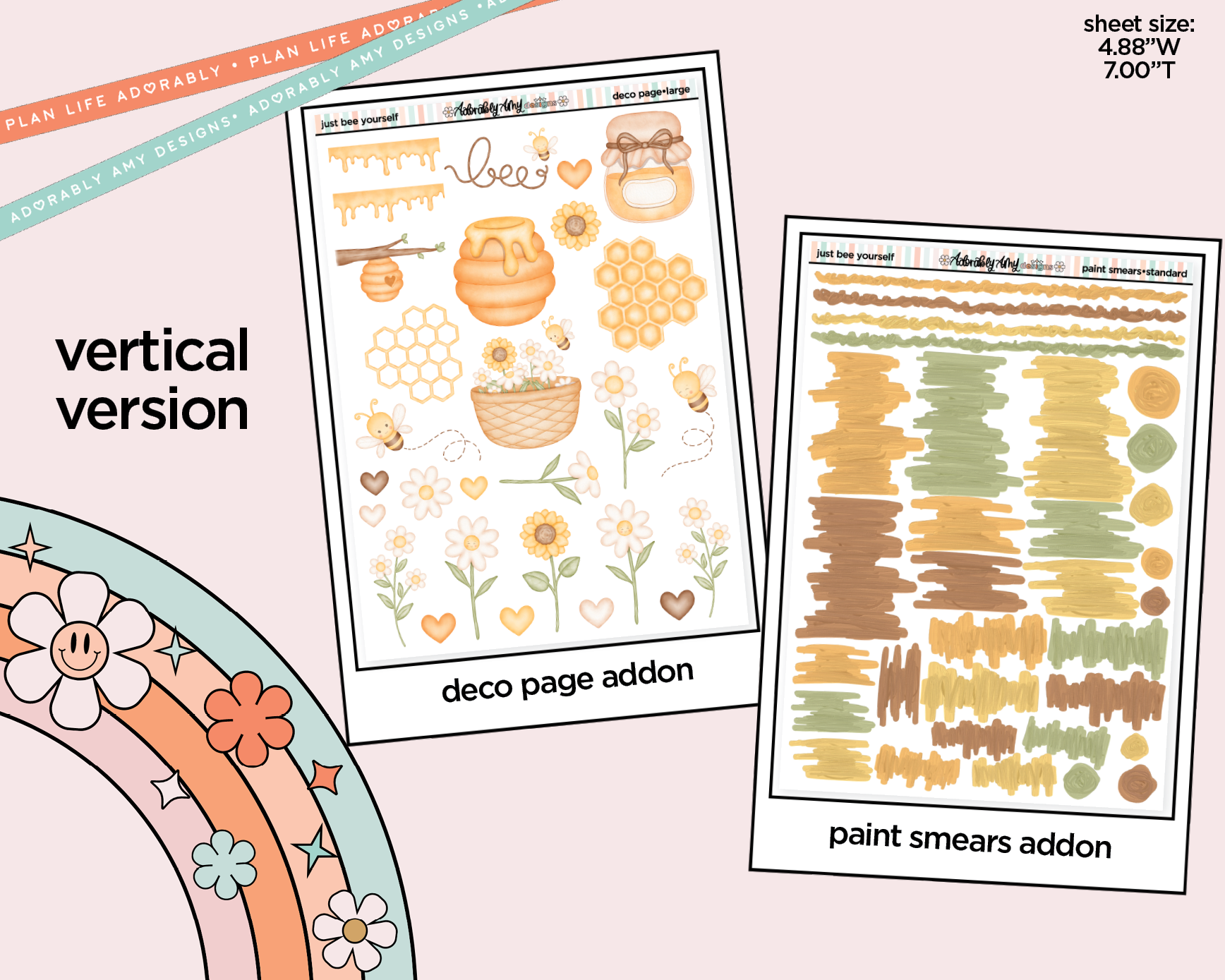 Vertical Just Bee Yourself Sticker Kit for Vertical Standard Size Planners or Insert - Adorably Amy Designs