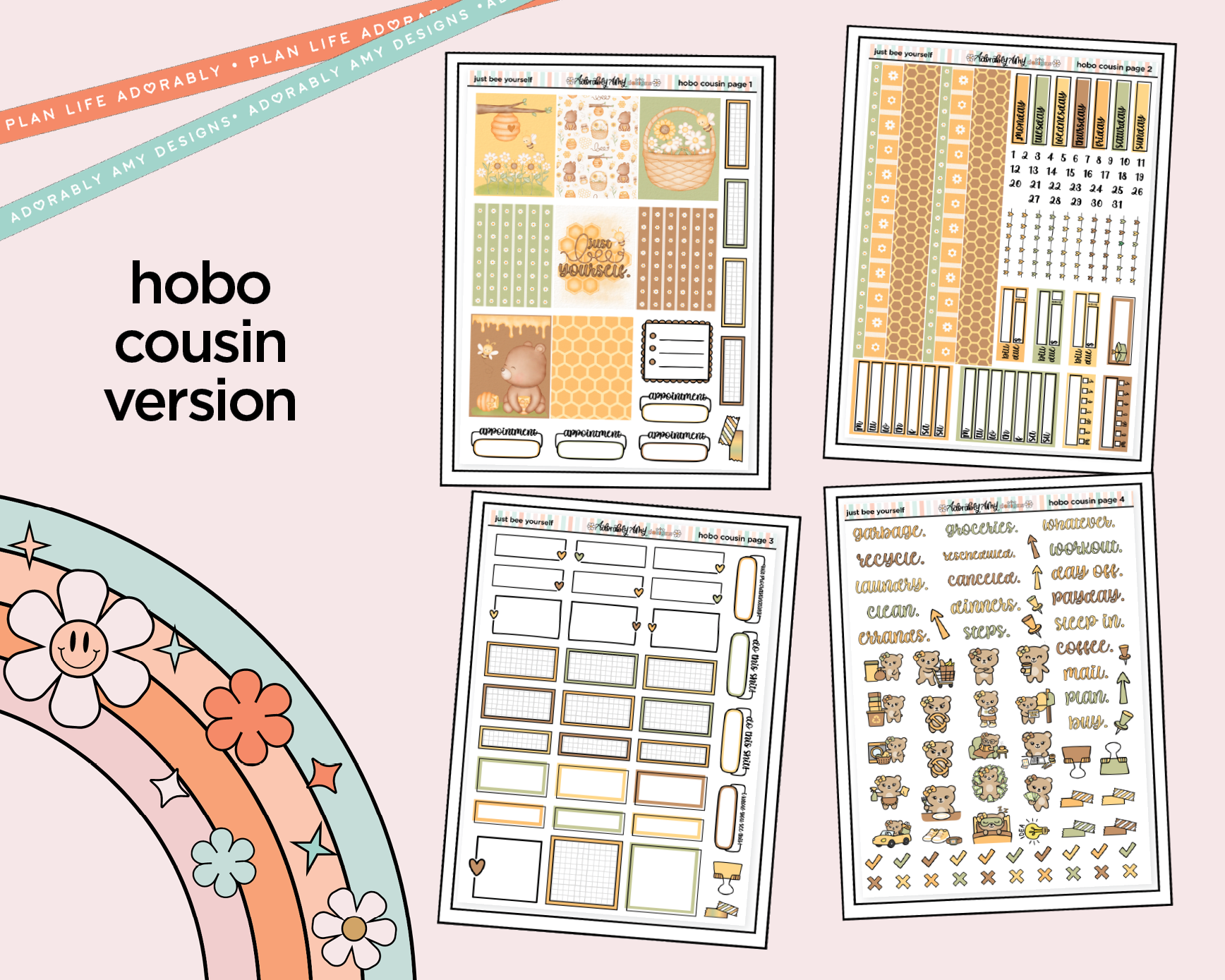 Vertical Just Bee Yourself Sticker Kit for Vertical Standard Size Planners or Insert - Adorably Amy Designs
