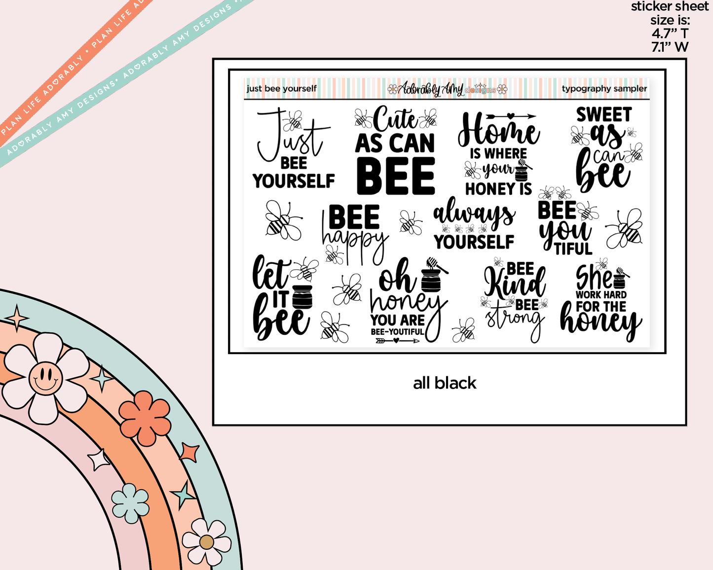 Just Bee Yourself Deco Typography Sampler Planner Stickers - Adorably Amy Designs