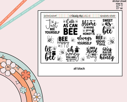 Just Bee Yourself Deco Typography Sampler Planner Stickers - Adorably Amy Designs