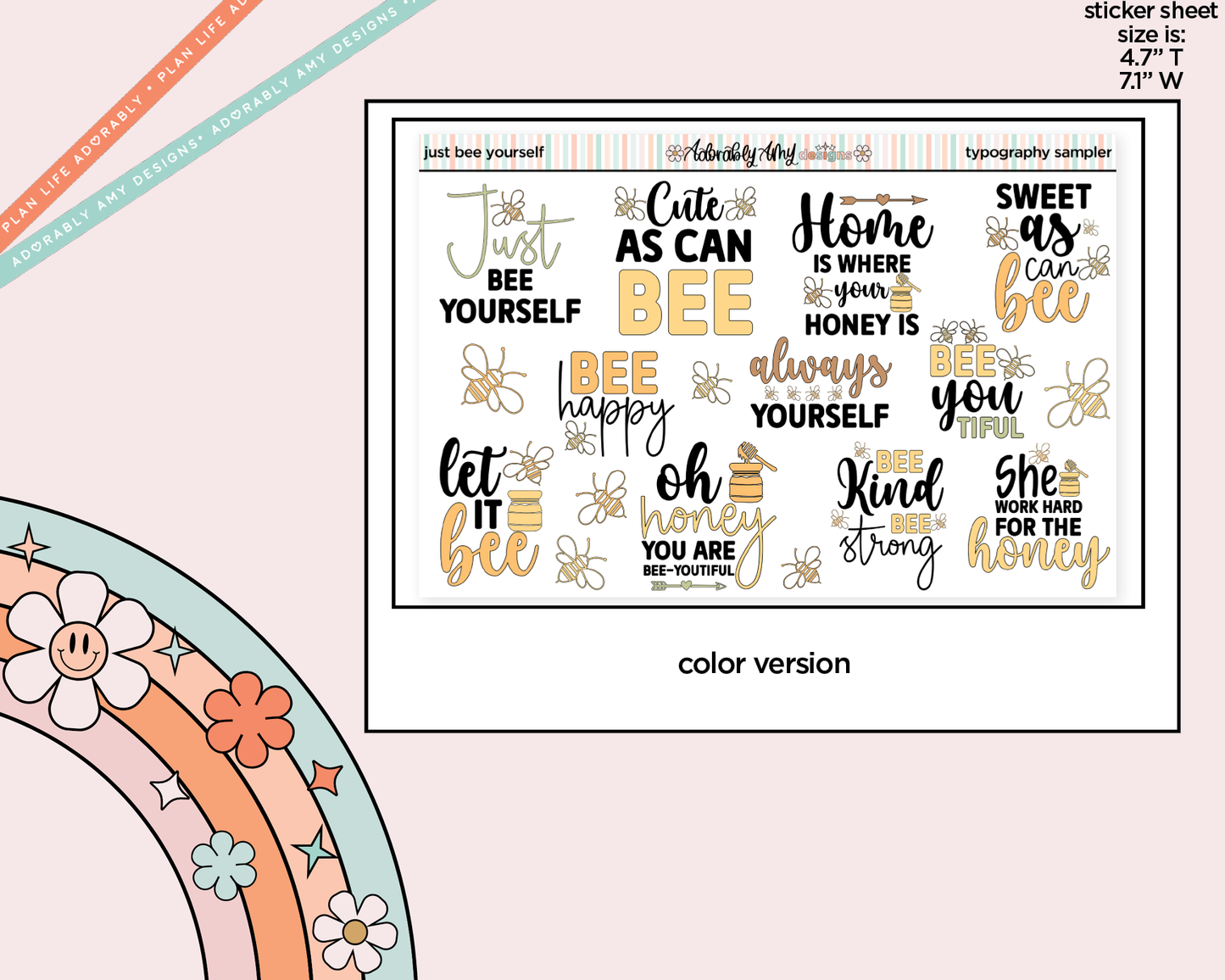 Just Bee Yourself Deco Typography Sampler Planner Stickers - Adorably Amy Designs