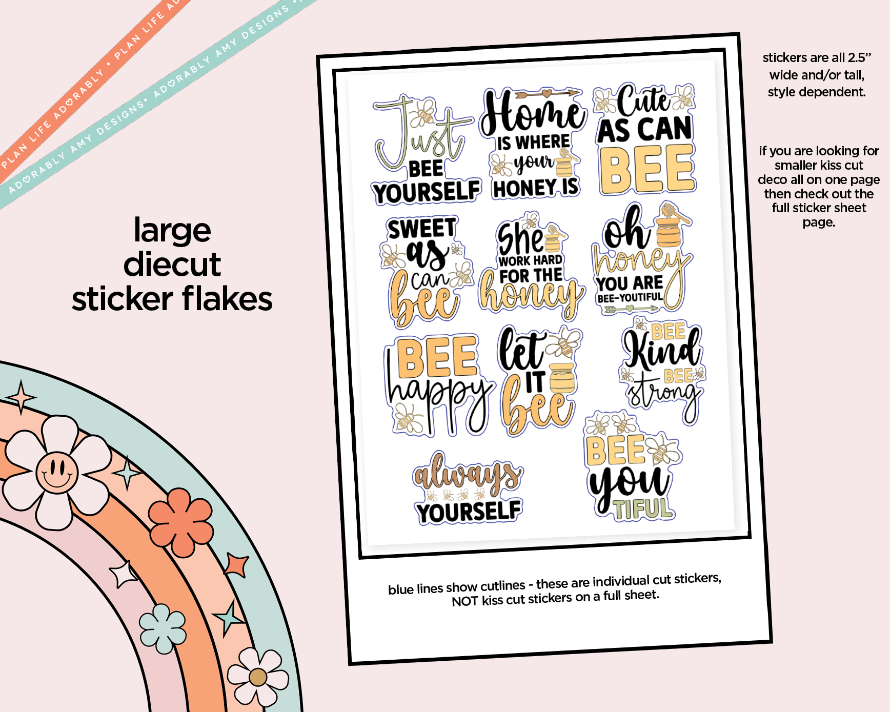 Just Bee Yourself Deco Typography Sampler Planner Stickers - Adorably Amy Designs