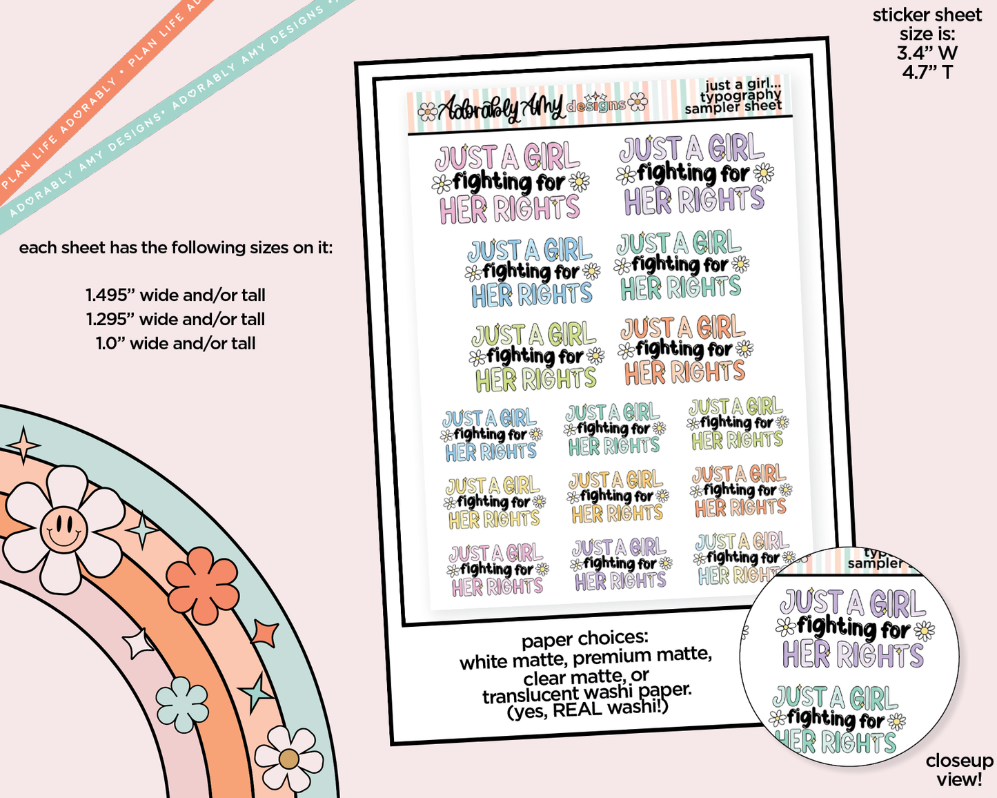 Just a Girl Fighting for Her Rights Typography Sampler Planner Stickers
