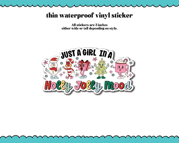 Waterproof Vinyl Large Diecut Stickers - Just a Girl in a Holly Jolly Mood Christmas Vinyl