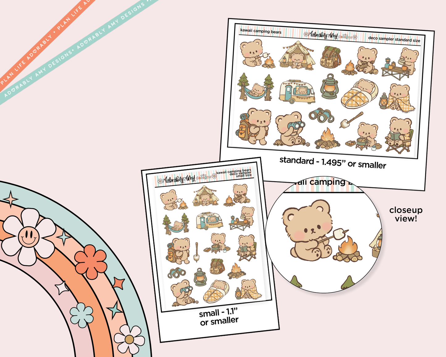 Kawaii Camping Bears Deco Samplers in 3 Sizes Decorative Planner Stickers