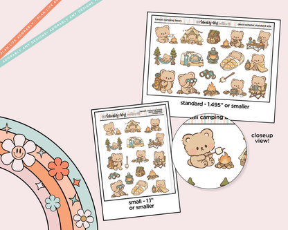 Kawaii Camping Bears Deco Samplers in 3 Sizes Decorative Planner Stickers