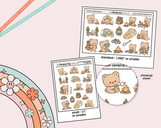 Kawaii Camping Bears Deco Samplers in 3 Sizes Decorative Planner Stickers - Adorably Amy Designs