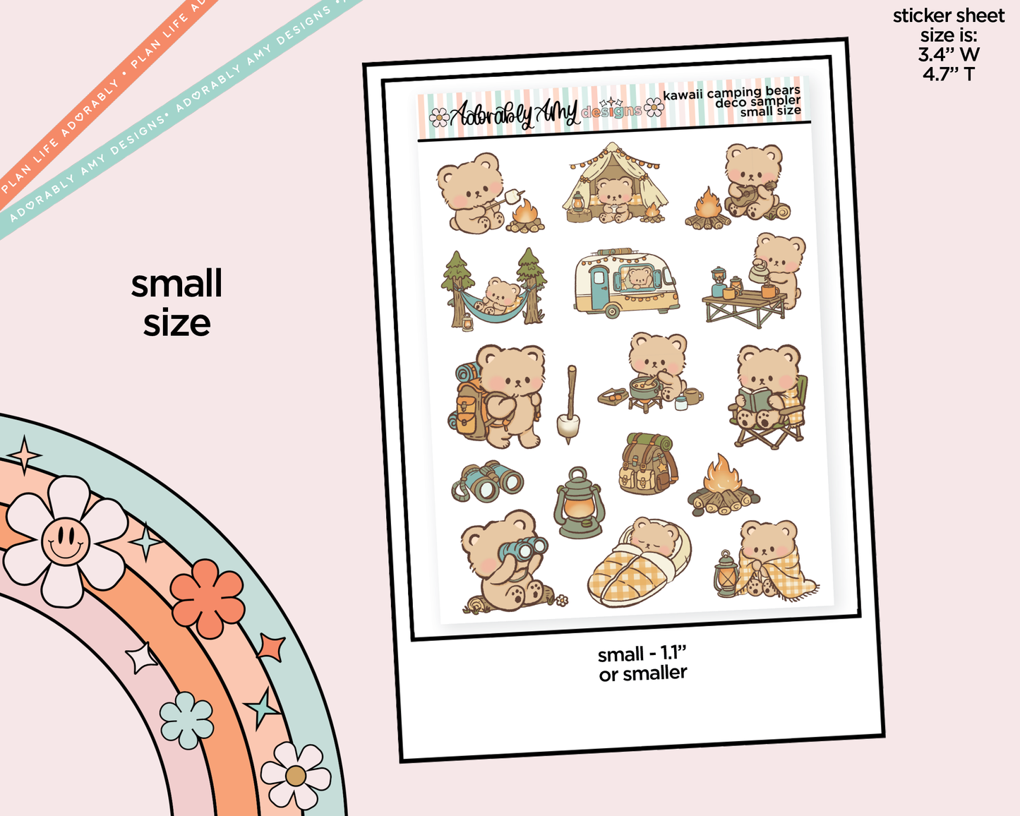 Kawaii Camping Bears Deco Samplers in 3 Sizes Decorative Planner Stickers