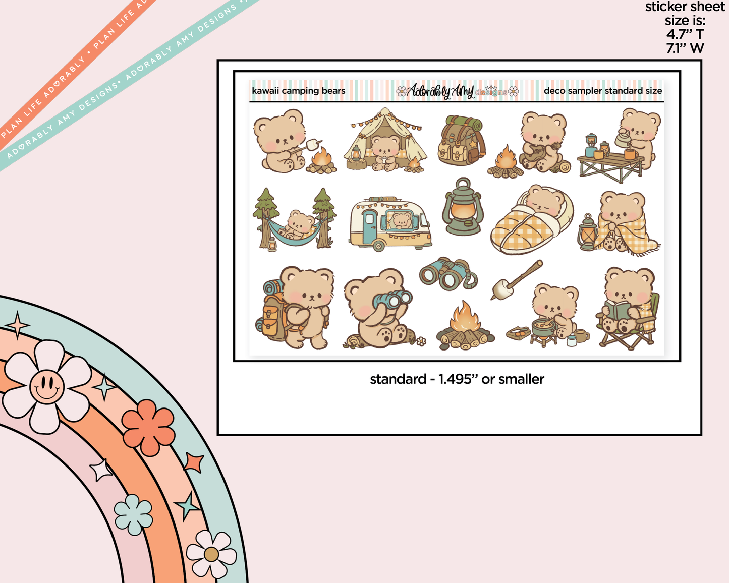 Kawaii Camping Bears Deco Samplers in 3 Sizes Decorative Planner Stickers