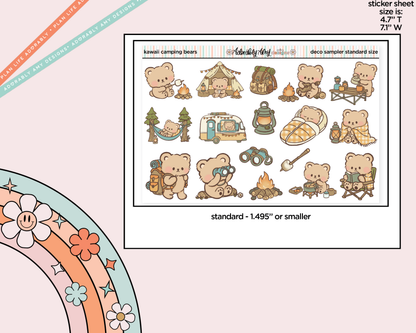 Kawaii Camping Bears Deco Samplers in 3 Sizes Decorative Planner Stickers
