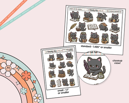 Kawaii Cat Fall Reading Deco Samplers in 3 Sizes Decorative Planner Stickers