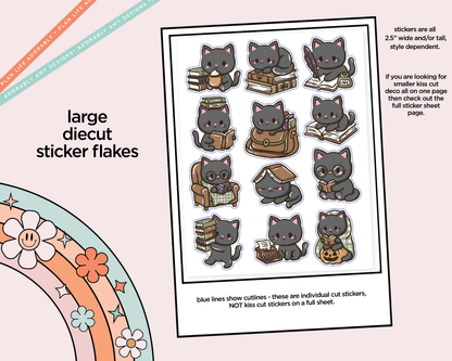 Kawaii Cat Fall Reading Deco Samplers in 3 Sizes Decorative Planner Stickers