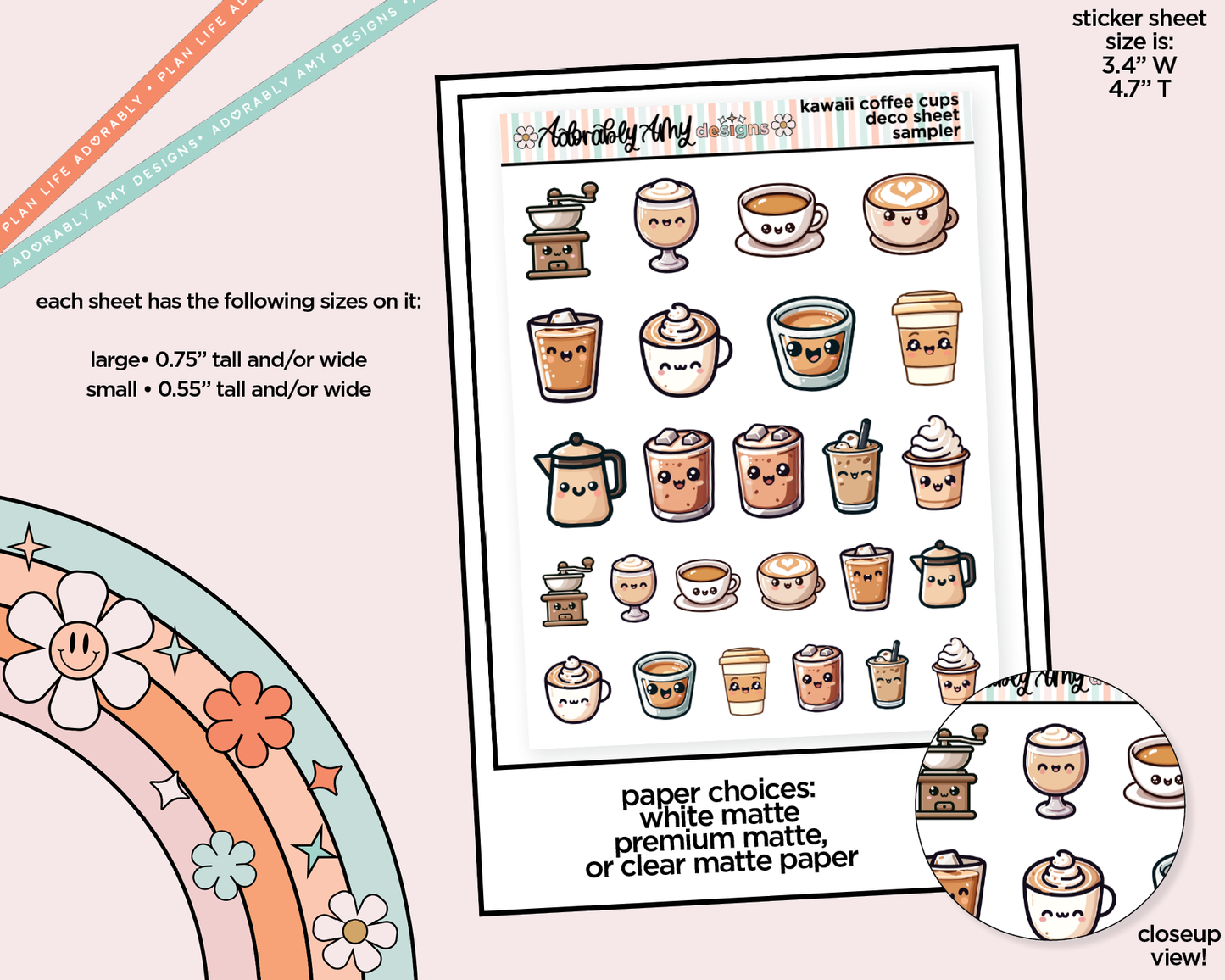 Kawaii Coffee Cups Decorative Planner Stickers for any Planner or Insert