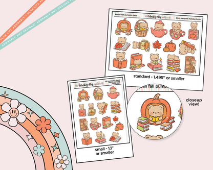 Kawaii Fall Pumpkin Bear Deco Samplers in 3 Sizes Decorative Planner Stickers