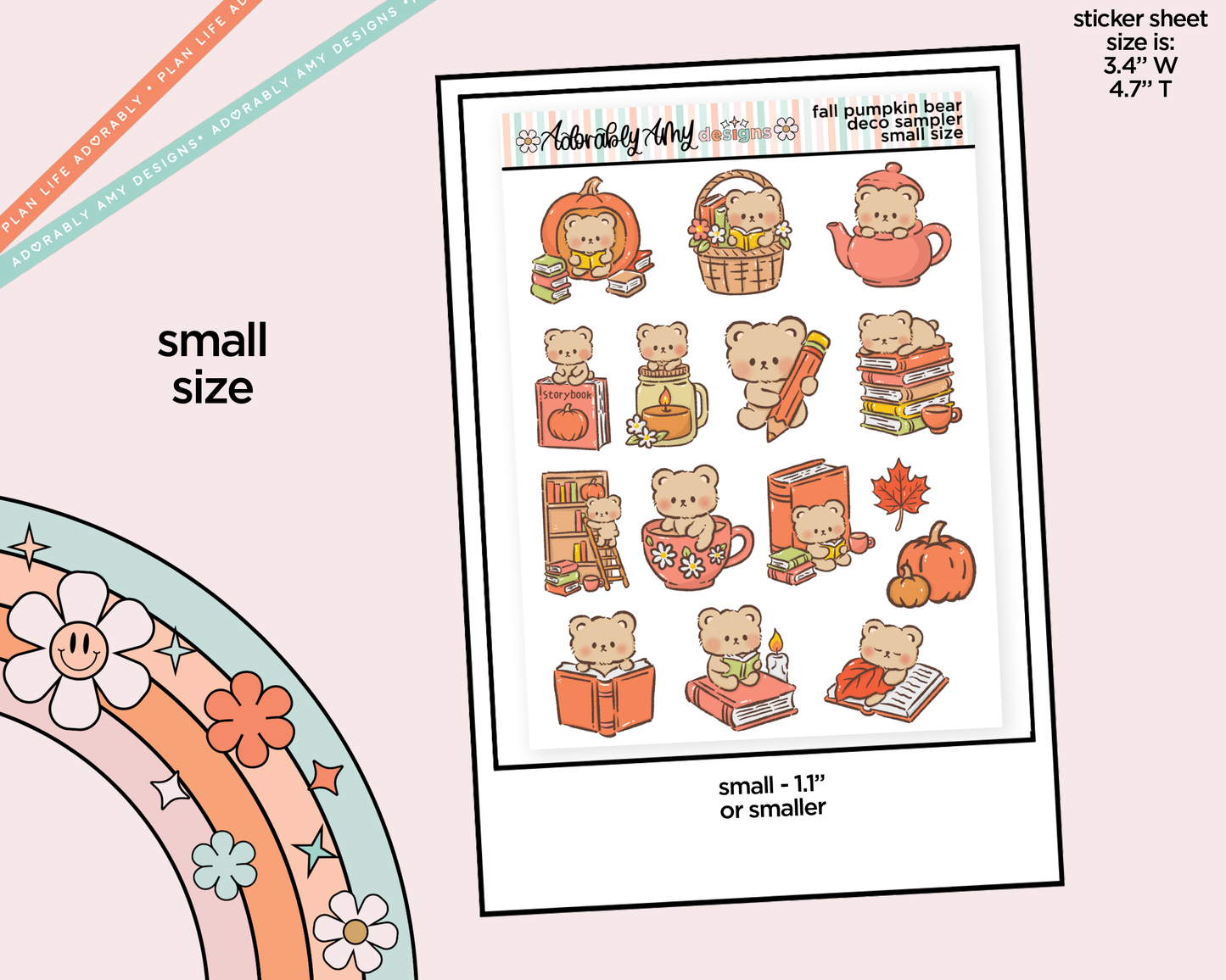 Kawaii Fall Pumpkin Bear Deco Samplers in 3 Sizes Decorative Planner Stickers