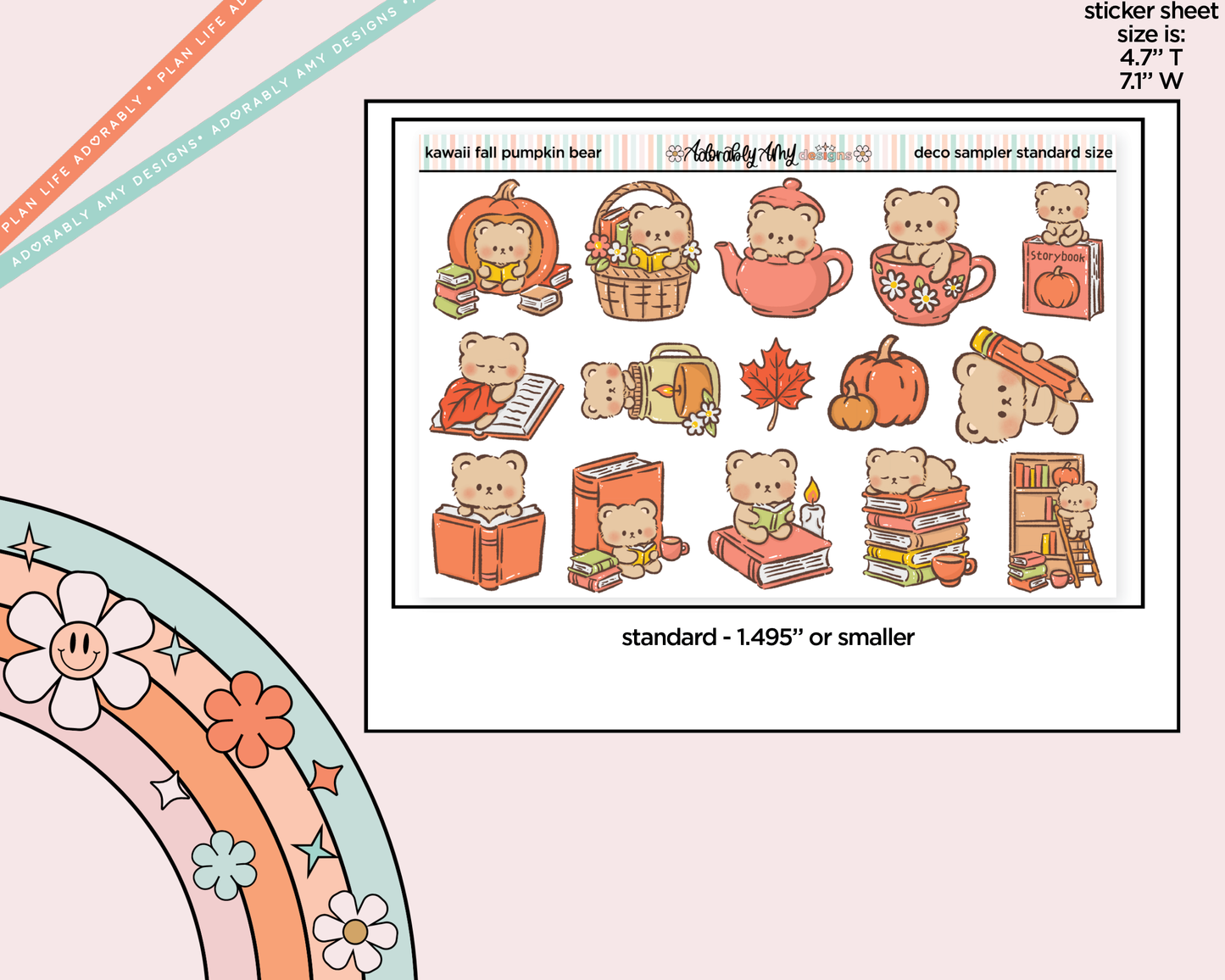 Kawaii Fall Pumpkin Bear Deco Samplers in 3 Sizes Decorative Planner Stickers
