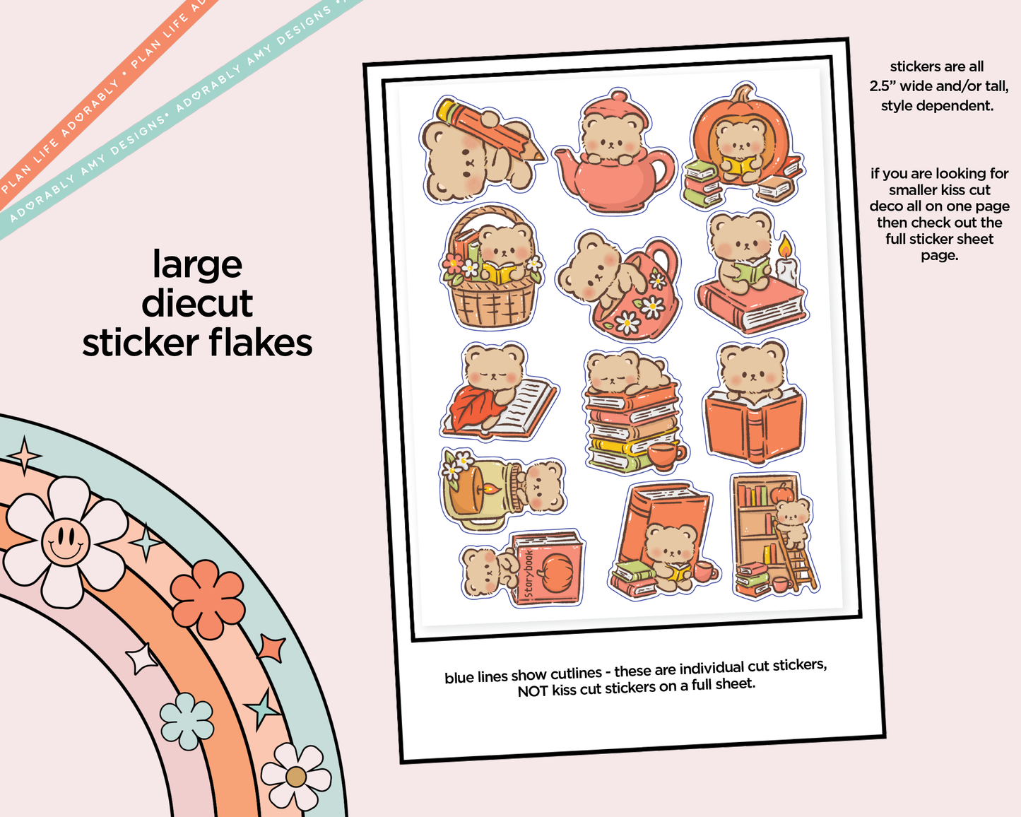 Kawaii Fall Pumpkin Bear Deco Samplers in 3 Sizes Decorative Planner Stickers