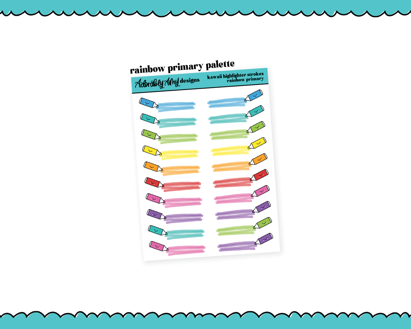 Rainbow Kawaii Highlighters V1 Dividers or Underlays Standard Size Stickers for any Planner or Insert