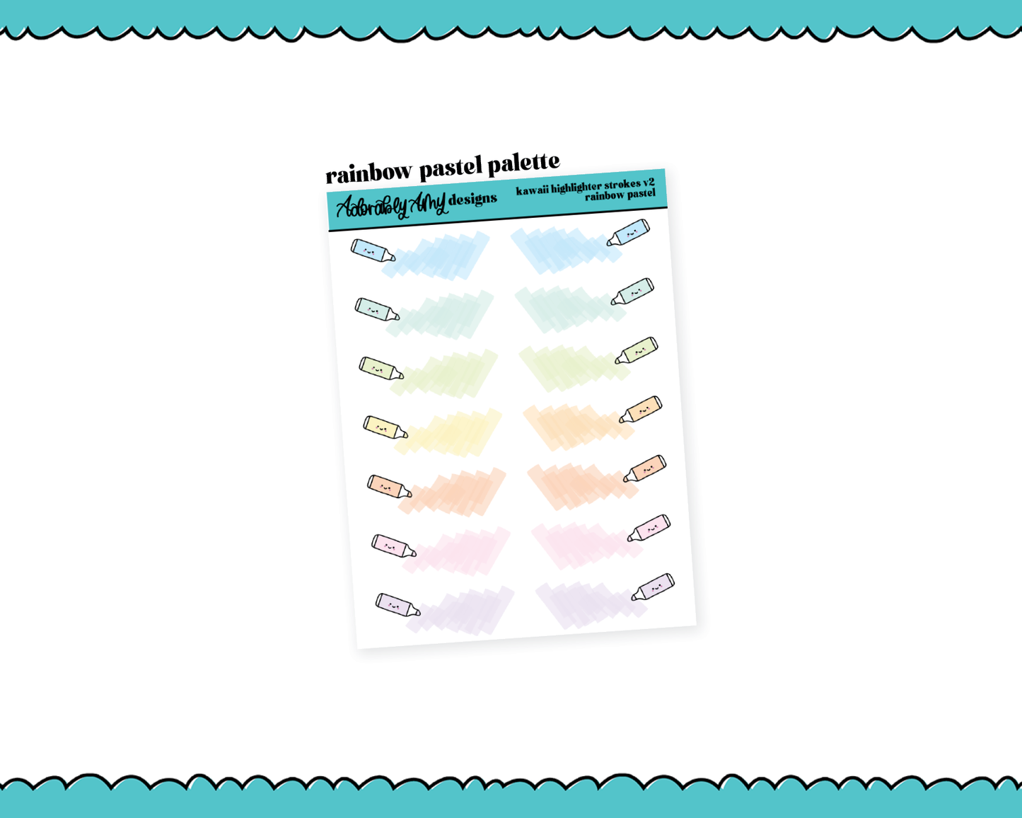 Rainbow Kawaii Highlighters V2 Dividers or Underlays Standard Size Stickers for any Planner or Insert