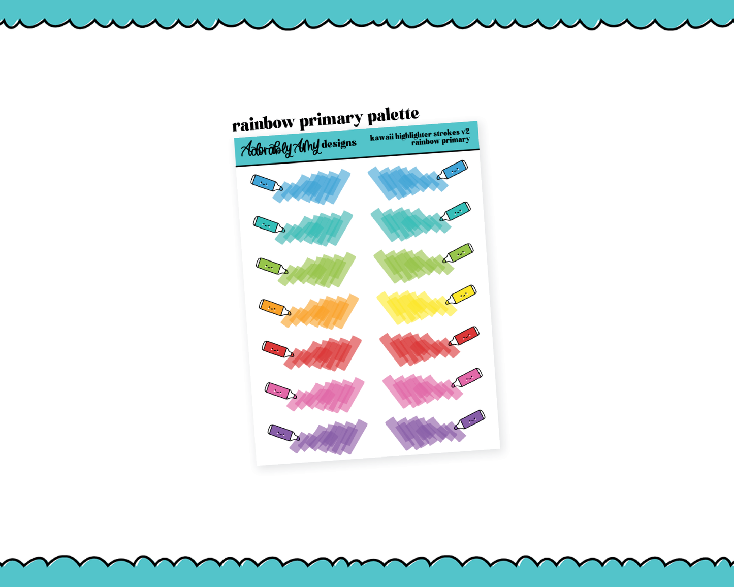 Rainbow Kawaii Highlighters V2 Dividers or Underlays Standard Size Stickers for any Planner or Insert