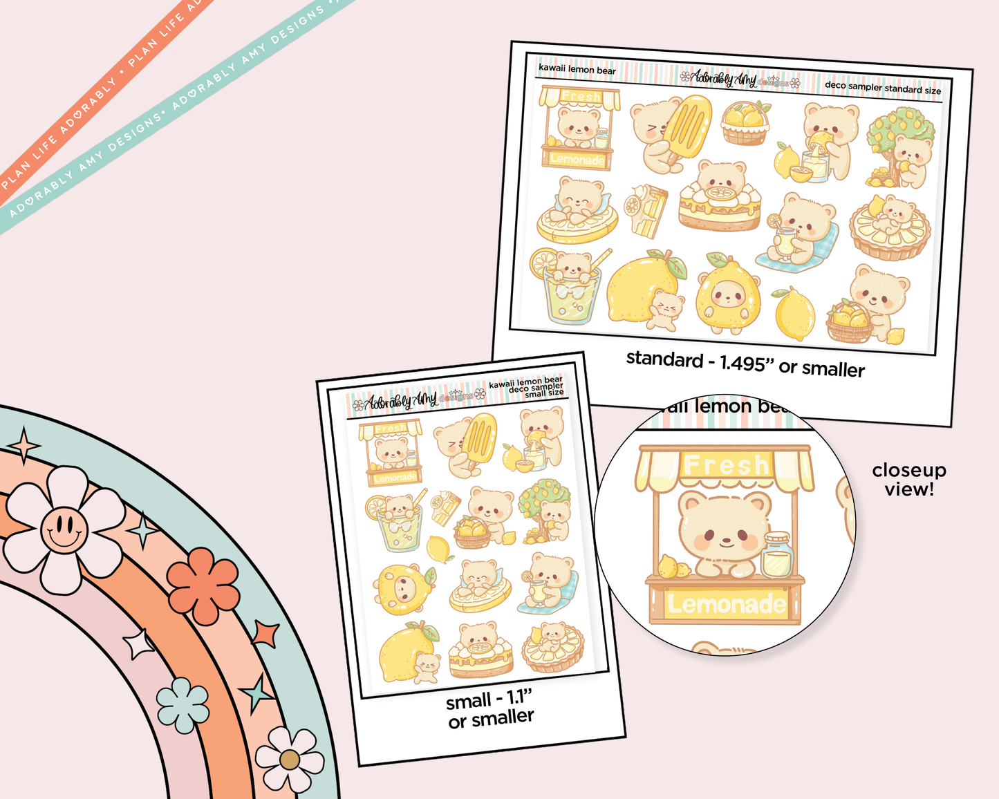Kawaii Lemon Bears Deco Samplers in 3 Sizes Decorative Planner Stickers