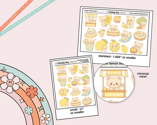 Kawaii Lemon Bears Deco Samplers in 3 Sizes Decorative Planner Stickers - Adorably Amy Designs