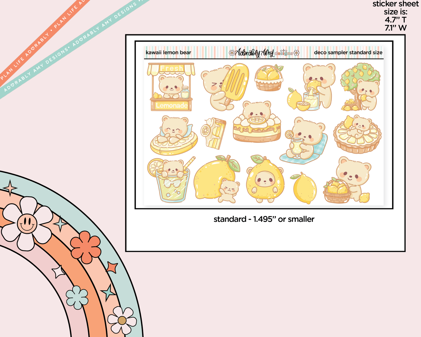 Kawaii Lemon Bears Deco Samplers in 3 Sizes Decorative Planner Stickers