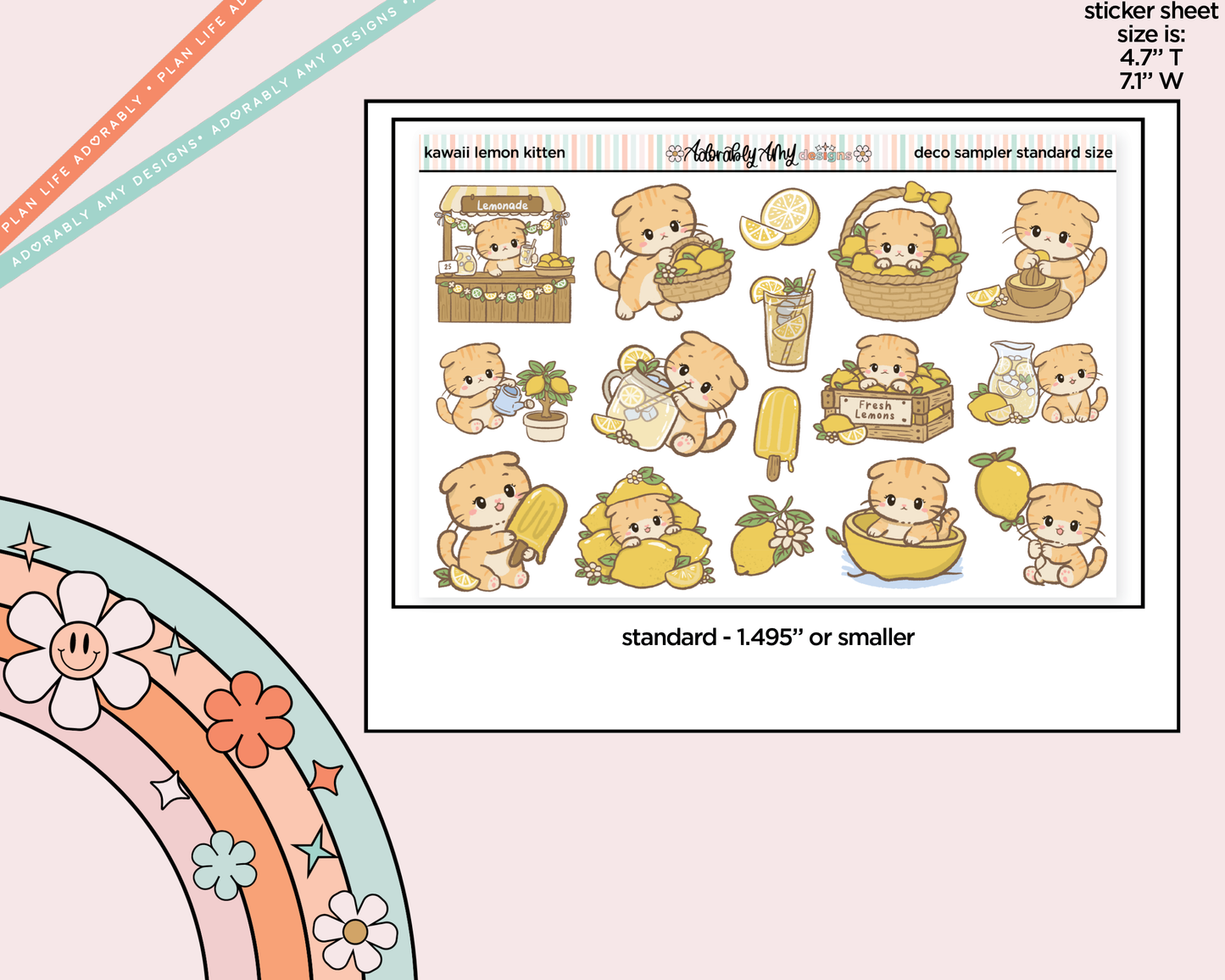 Kawaii Lemon Kitten Deco Samplers in 3 Sizes Decorative Planner Stickers