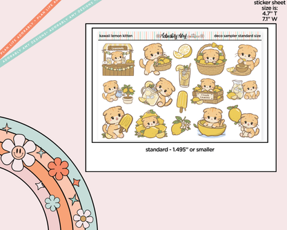 Kawaii Lemon Kitten Deco Samplers in 3 Sizes Decorative Planner Stickers
