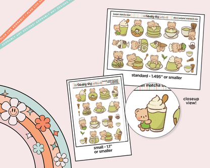 Kawaii Matcha Bear Deco Samplers in 3 Sizes Decorative Planner Stickers