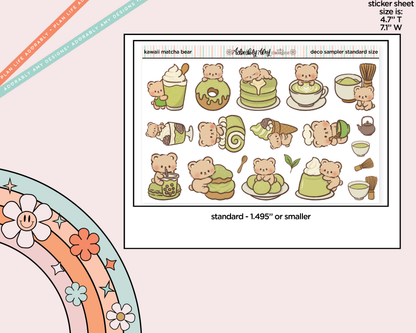 Kawaii Matcha Bear Deco Samplers in 3 Sizes Decorative Planner Stickers
