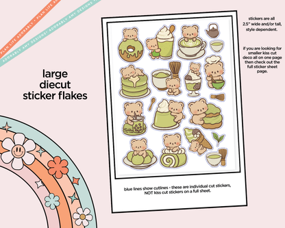 Kawaii Matcha Bear Deco Samplers in 3 Sizes Decorative Planner Stickers