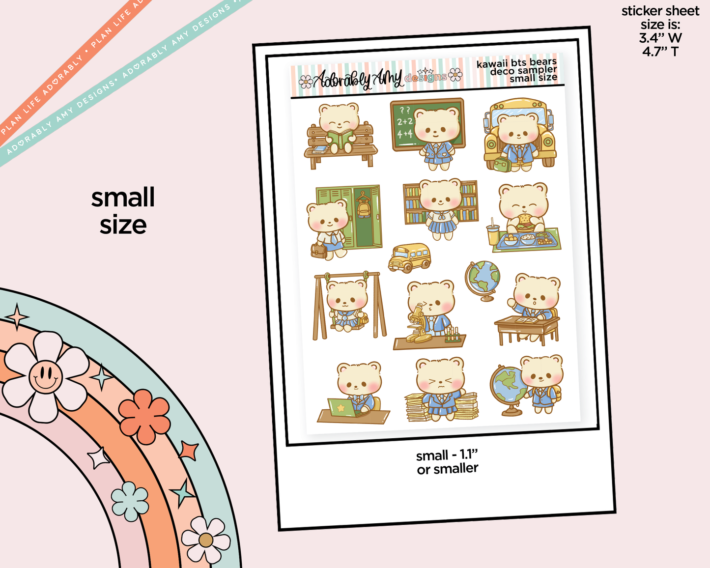 Kawaii Back to School Bears Deco Samplers in 3 Sizes Decorative Planner Stickers