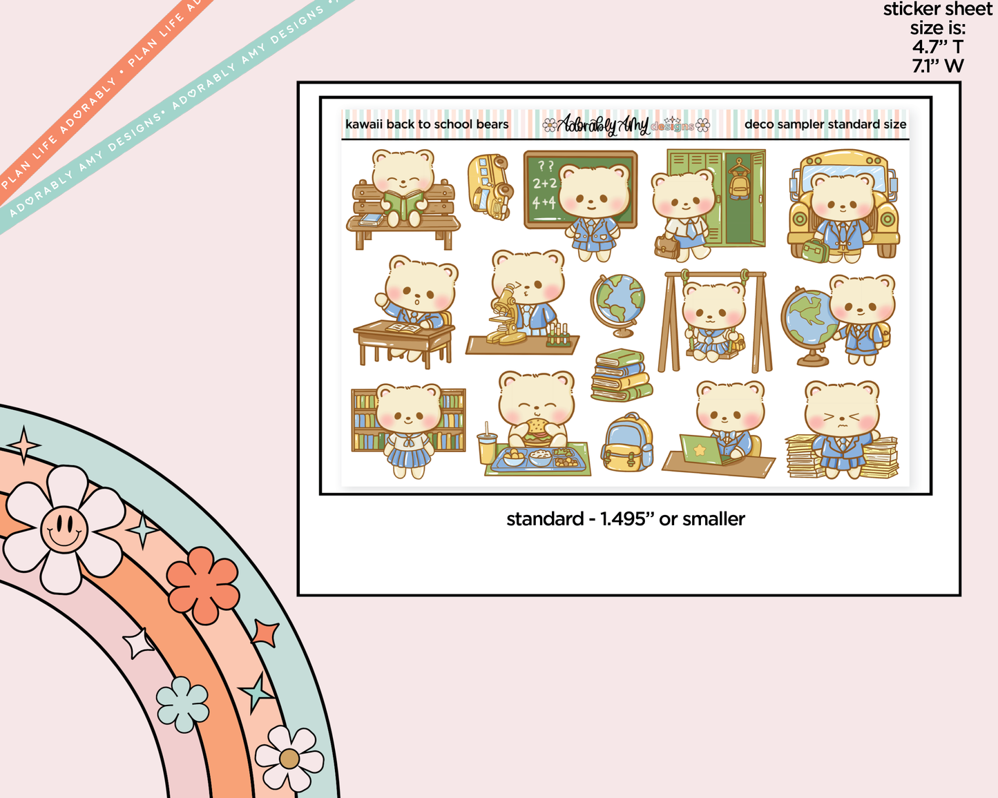 Kawaii Back to School Bears Deco Samplers in 3 Sizes Decorative Planner Stickers