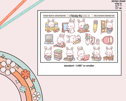 Kawaii Back to School Bunnies Deco Samplers in 3 Sizes Decorative Planner Stickers