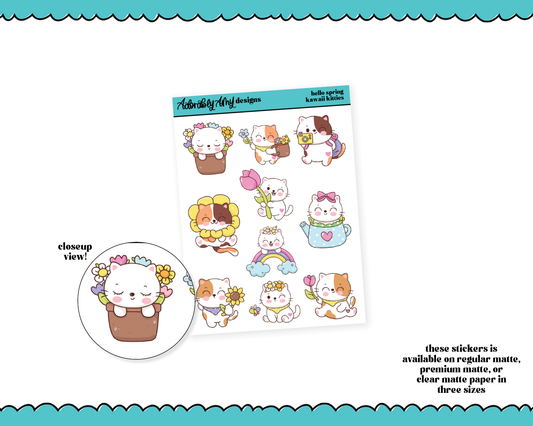 Doodled Kawaii Spring Kitties Decorative Planner Stickers for any Planner or Insert