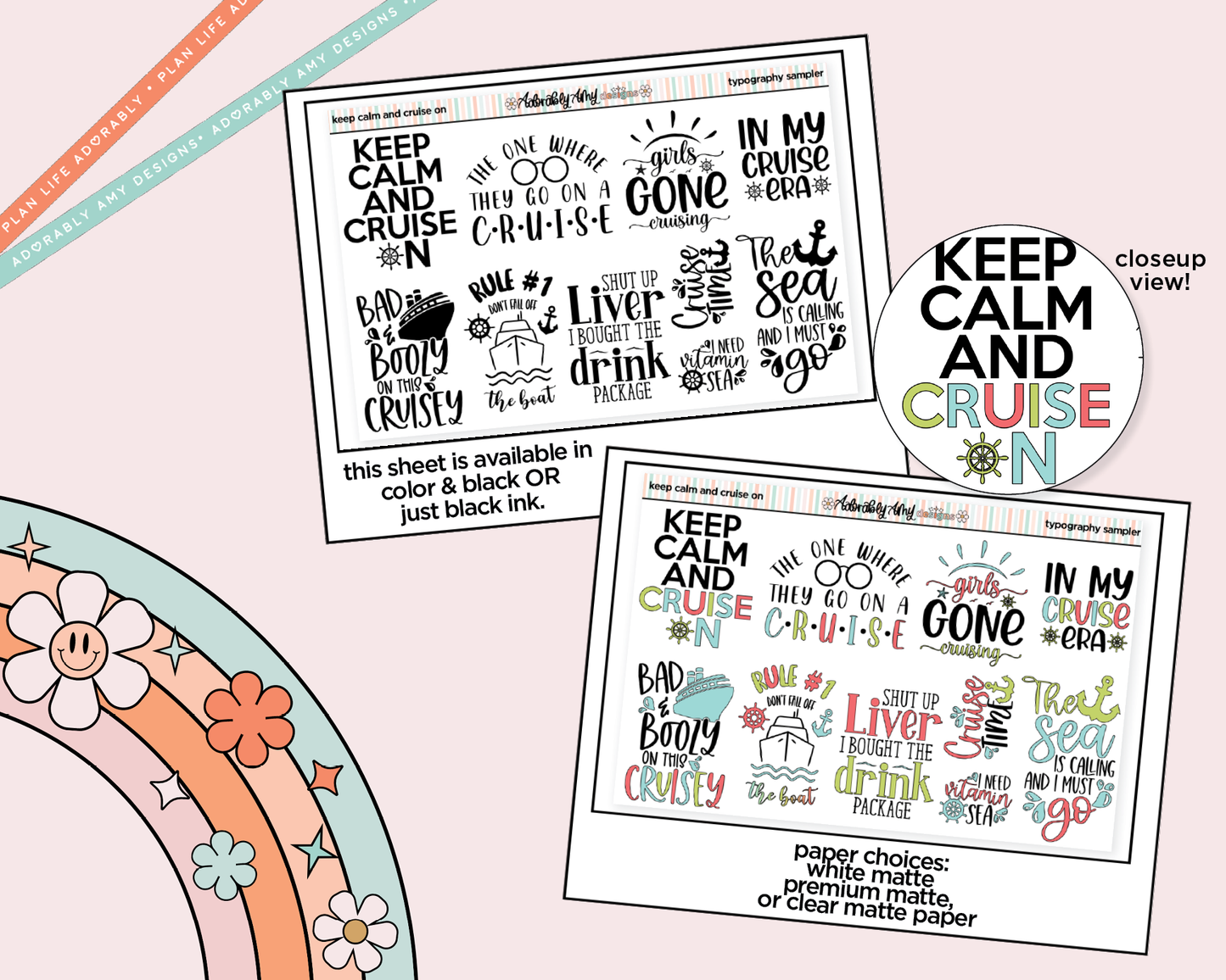 Keep Calm and Cruise On Deco Typography Sampler Planner Stickers