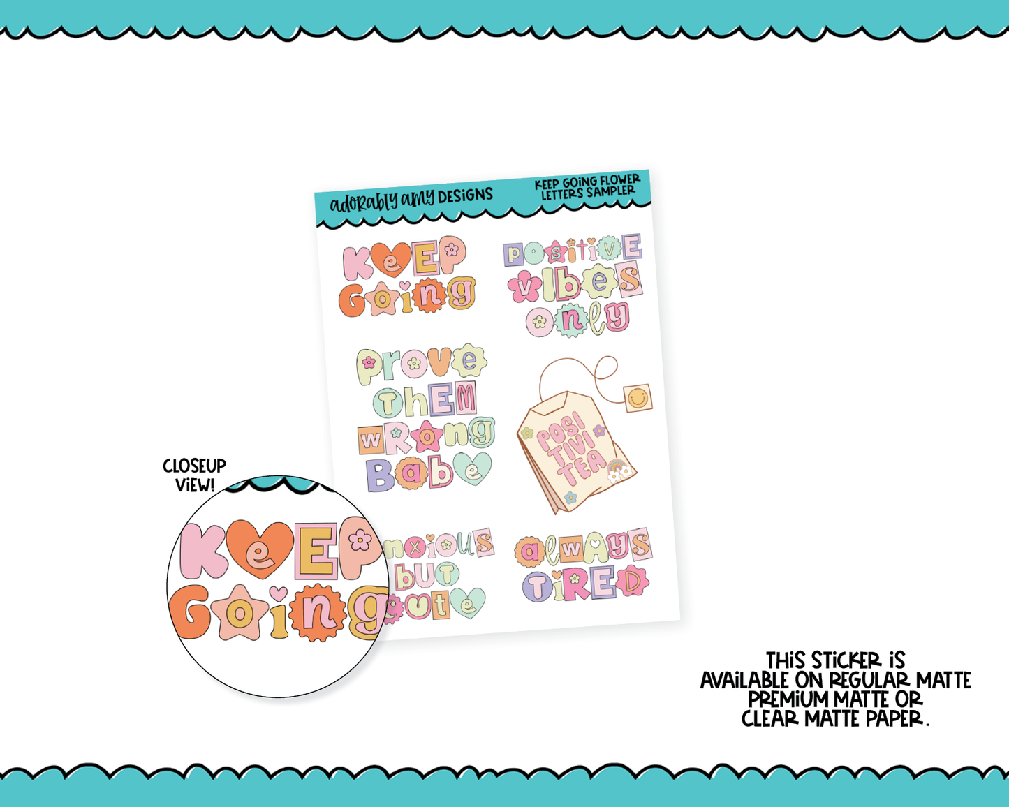 Keep Going Flower Letters Typography Sampler Planner Stickers for any Planner or Insert