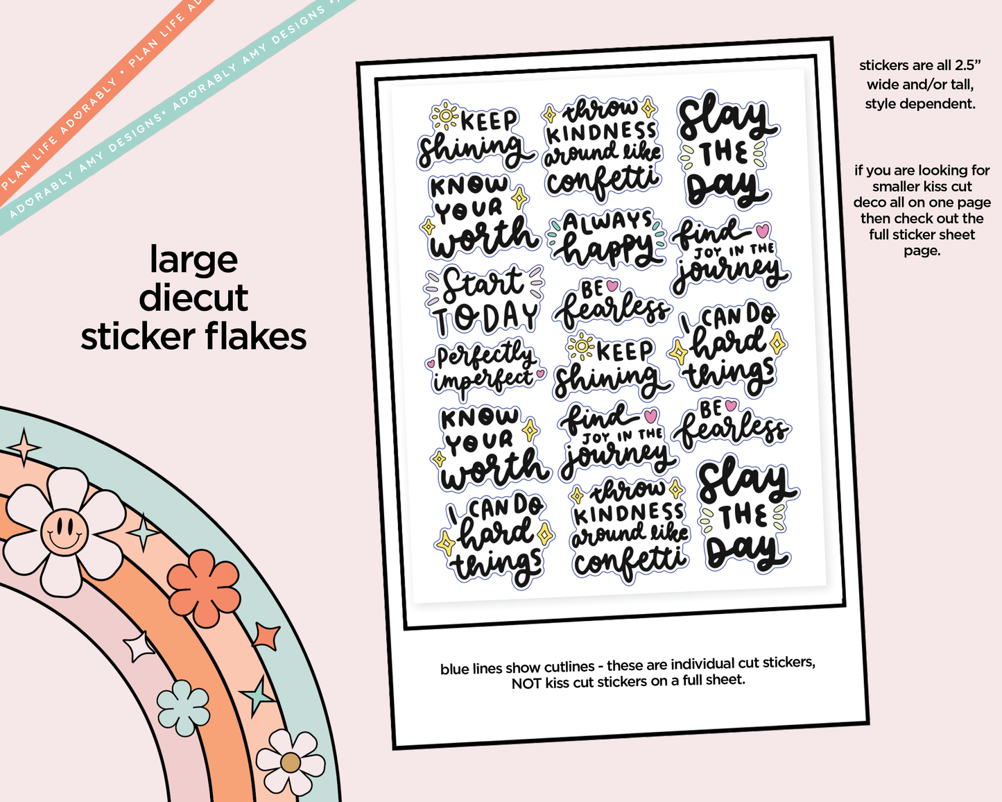 Keep Shining Motivational Deco Typography Sampler Planner Stickers